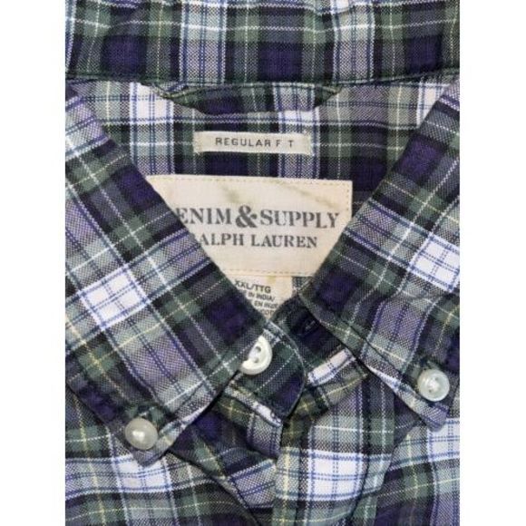 Ralph Lauren Denim Supply Shirt Mens 2XL Button Blue and Green XXL Short Sleeve - Picture 2 of 5